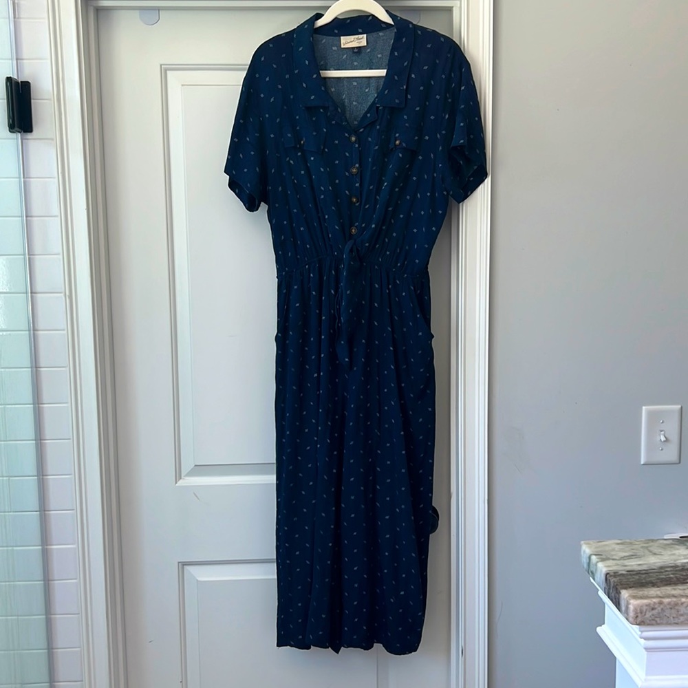 Blue jumpsuit with tie